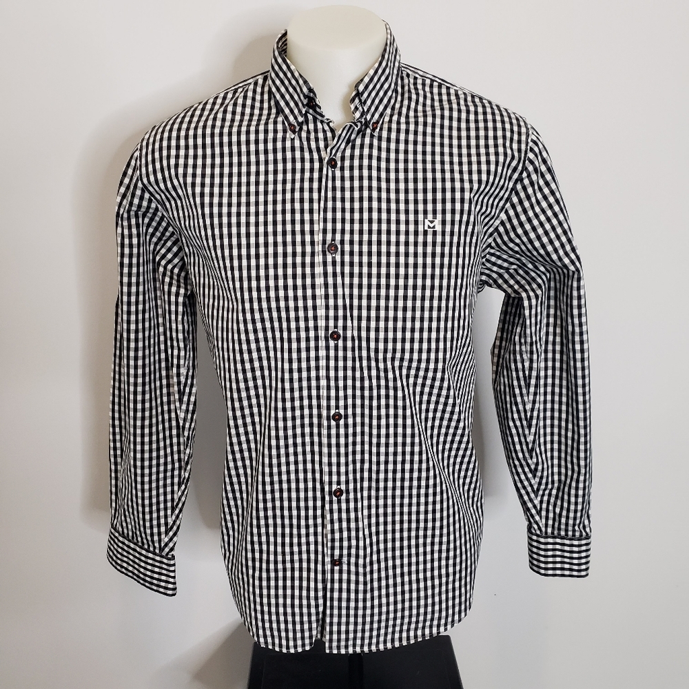 Michael Kors 80s 2 Ply Check Button Up Long Sleeves Shirt White/Black Size M